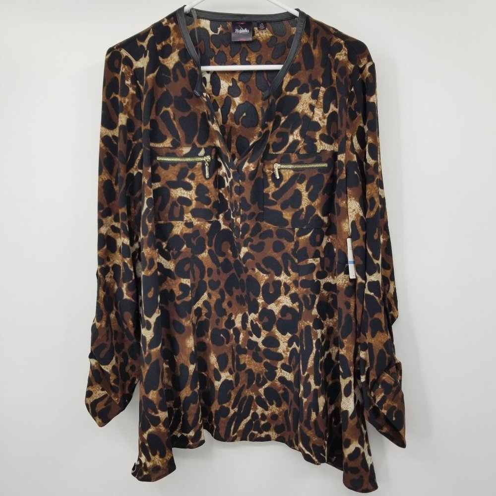 NWT Rafaella Cheetah Print‎ Long Sleeved Women's Blouse Shirt Size Large